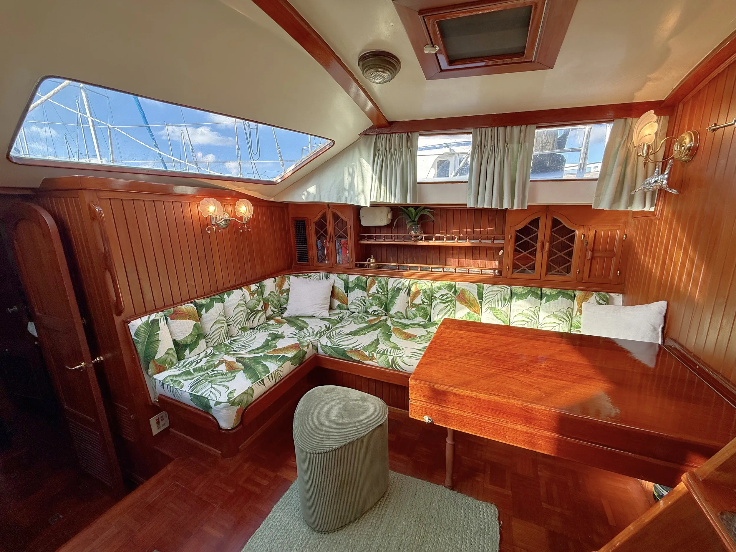 Handcrafted teak salon interior